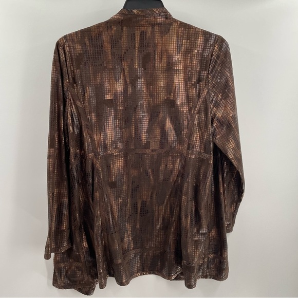 Chico's Travelers Metallic Animal Copper Long Sleeve Lightweight Duster Jacket - Picture 6 of 10